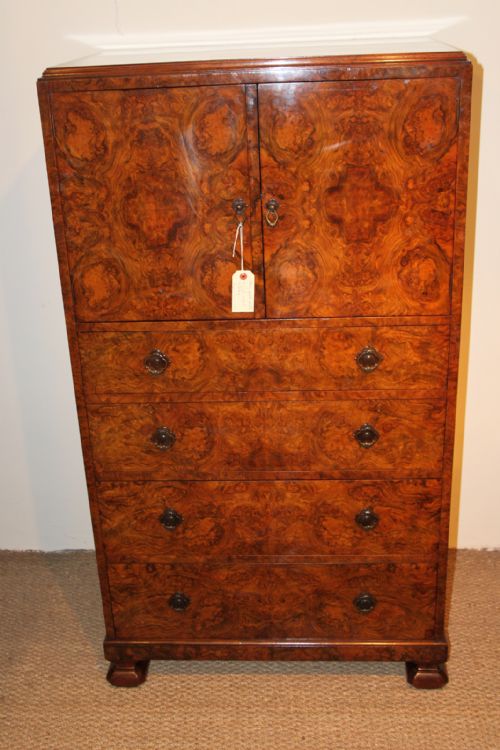 Art Deco Figured Walnut Tall Boy