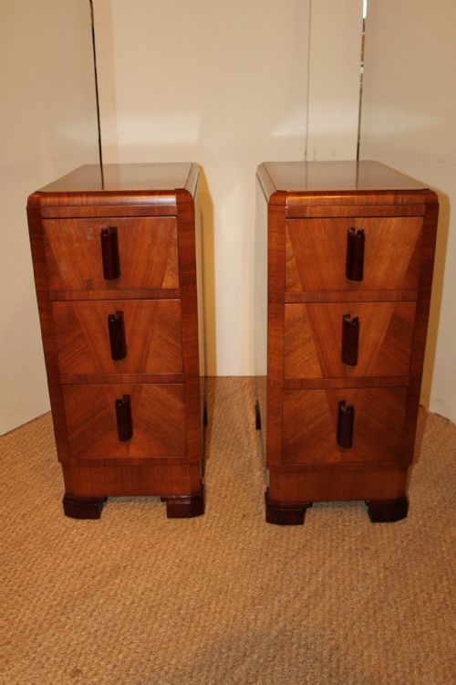 Pair of Art Deco Walnut Bedisde Cabinets