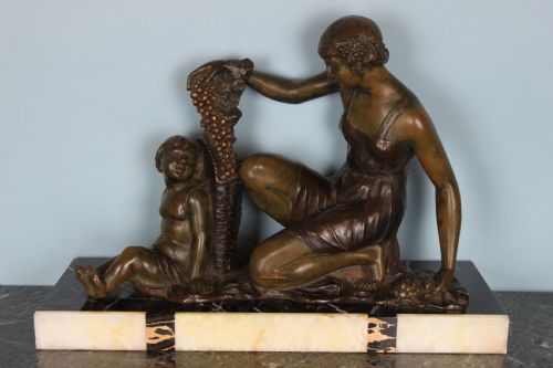 Art Deco Spleter Figure of a Woman and a Child