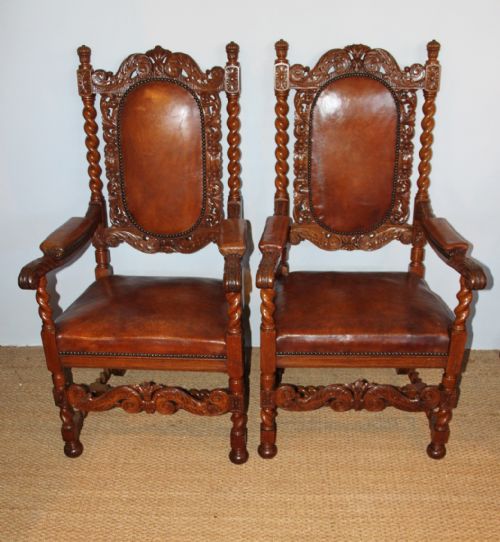 Pair of Oak and Leather Armchairs