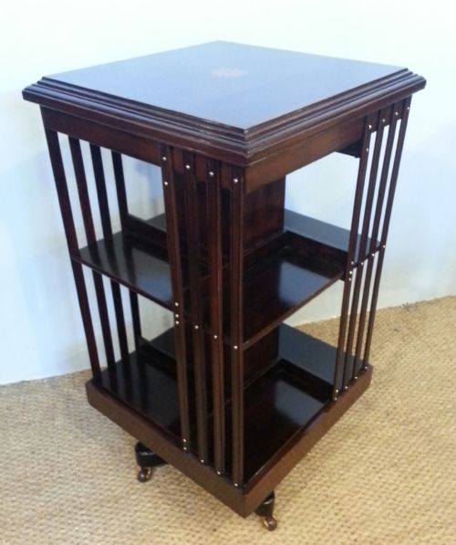 Inlaid Mahogany Revolving Bookcase