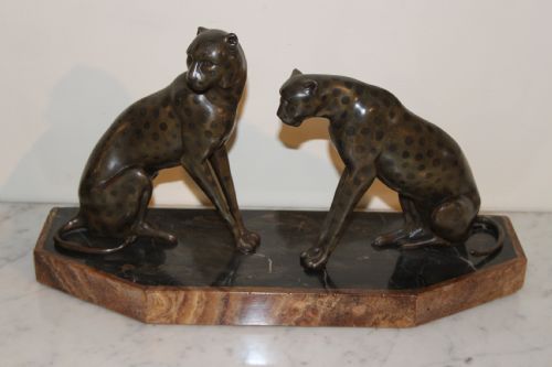 Art Deco Spelter Group of 2 Cheetahs
