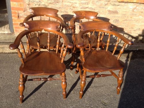 4 Solid Oak Bow Back Chairs