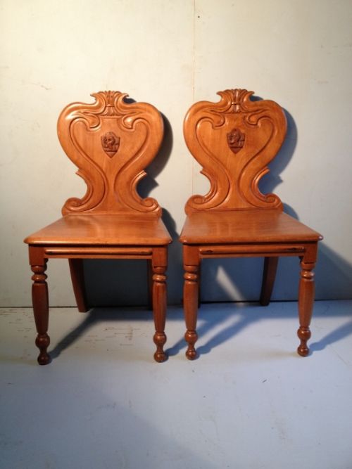 Super Pair of Antique Mahogany Hall Chairs