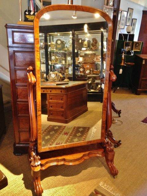 Superb Antique Mahogany Cheval Mirror . C 1860