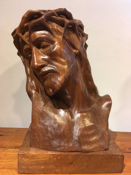 Carved Wooden Bust of Christ by Louis Sosson