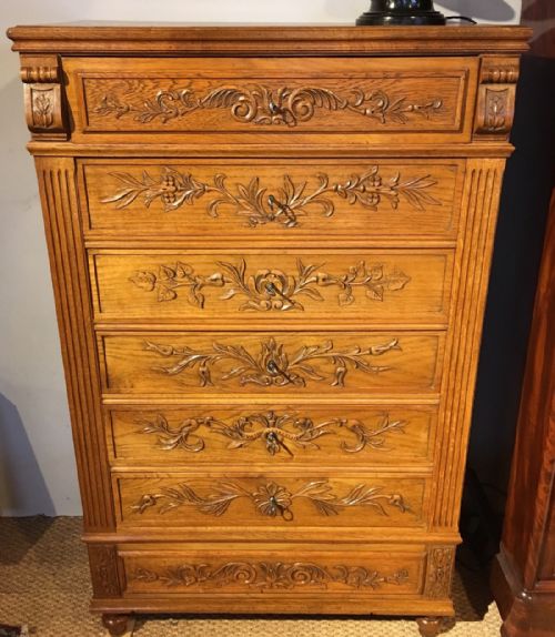 Tall Golden Oak Chest of Drawers