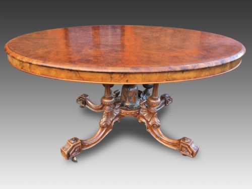 Dining Table. Burr Walnut C 1860.