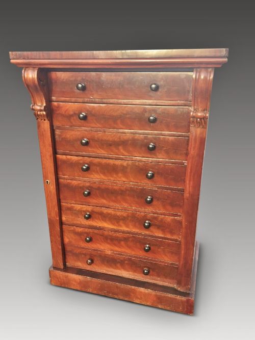 fig 1. MAHOGANY WELLINGTON CHEST. English c 1870