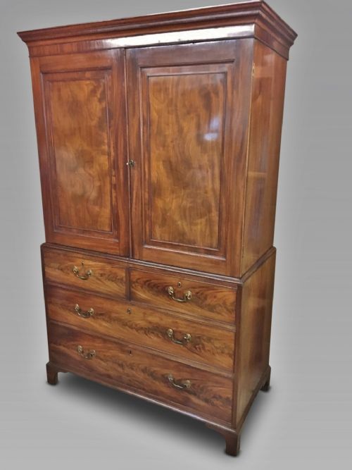fig 1. Mahogany Linen Press. Georgian c 1800.