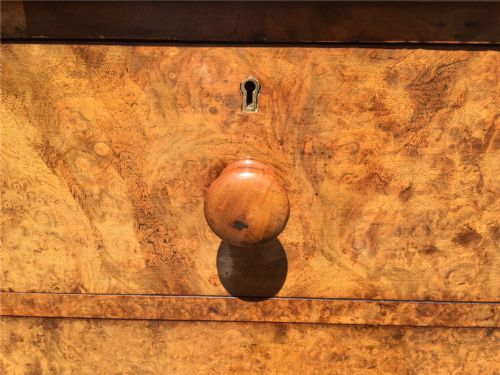 fig 3. LINEN PRESS. ENGLISH. Burr Walnut. C 1870. Heal & Sons. London