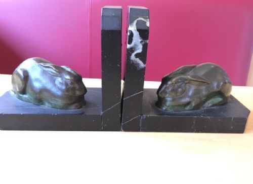 Art Deco , Bronze & Marble Bookends