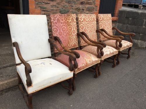 Arm Chairs X 4. French Walnut. C 1880