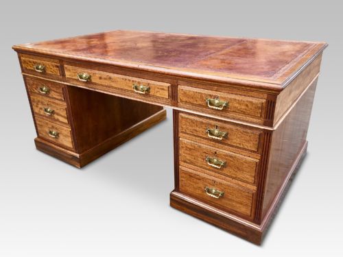 18 Drawer Mahogany Partners Desk. English C 1880