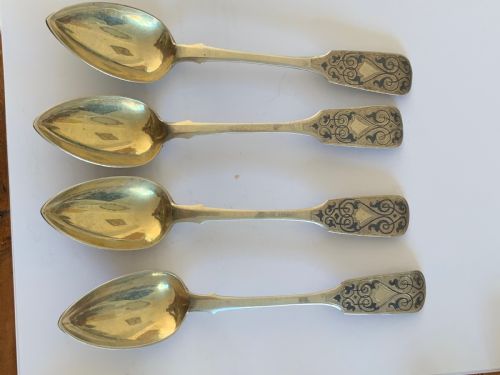 Set of 4 Russian Silver and Niello