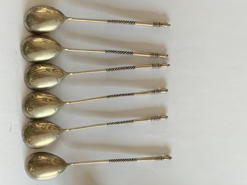 Set of 6 Russian Silver Spoons