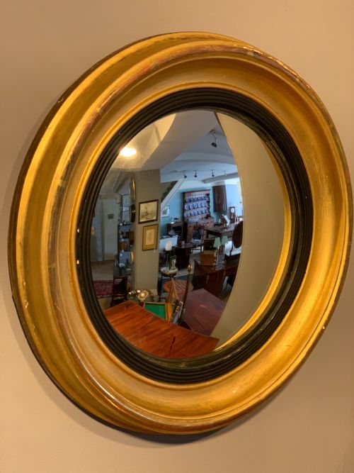 Small Antique Gilt Convex Mirror