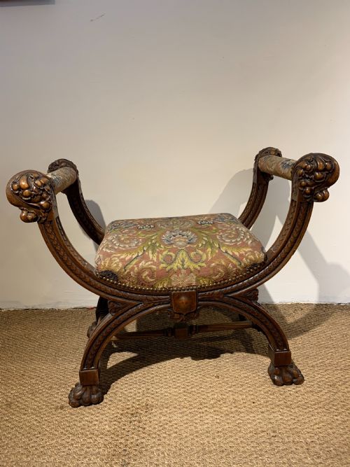Baronial X Framed Walnut Stool