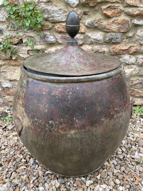 Large Lidded Copper Log Bin