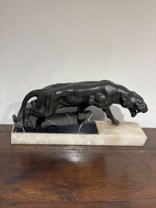 Art Deco Spelter Lion on Marble Base