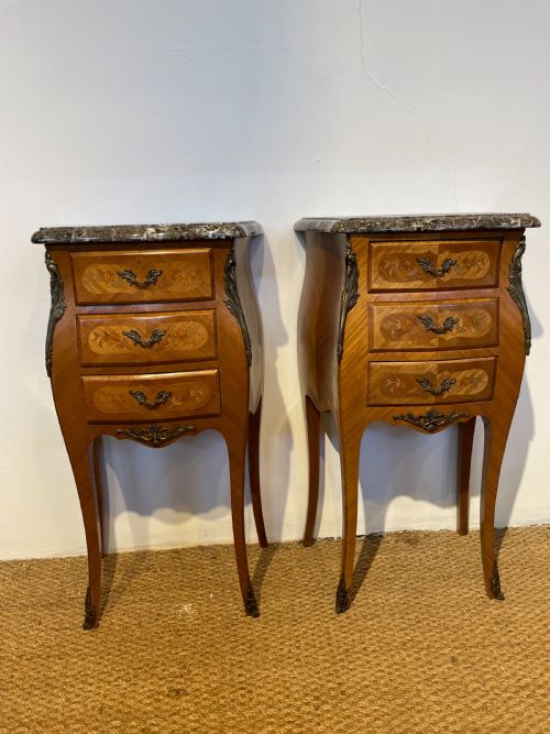 Pair of King Wood Inlaid Bedside Cabinets