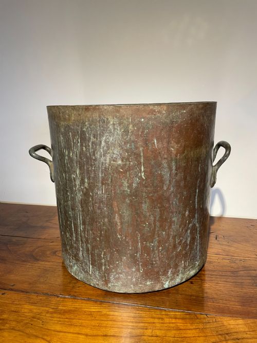 Large Antique Copper Pot , Log Bin