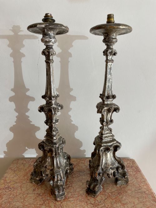 Pair of 19th Century Silvered Altar Sticks