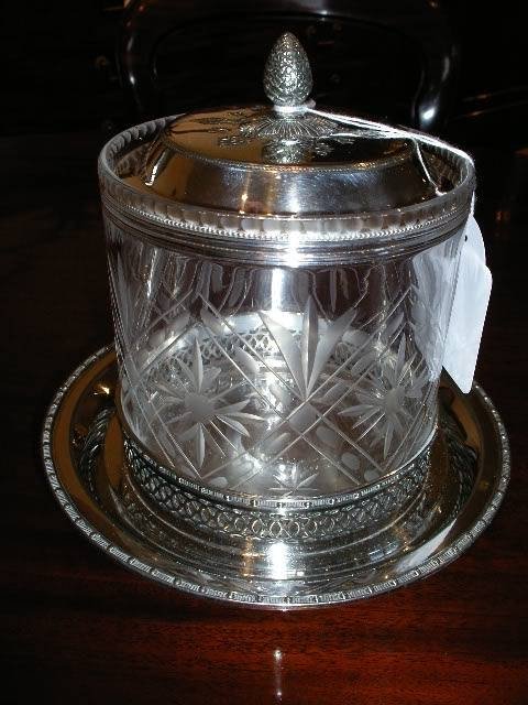 Silver Plated and Cut Glass Biscuit Barrel