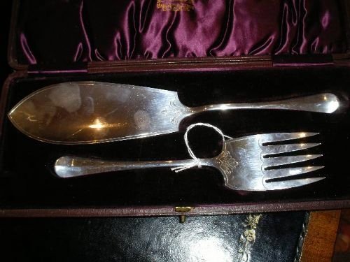 Cased Pair of Silver Fish Servers