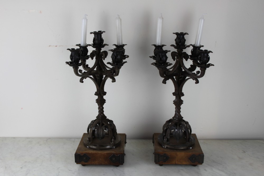 Pair of Gothic style candlesticks 