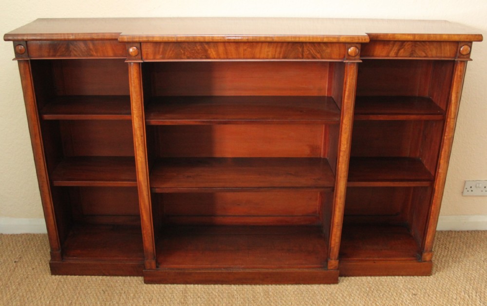 Mahogany breakfront open bookcase 