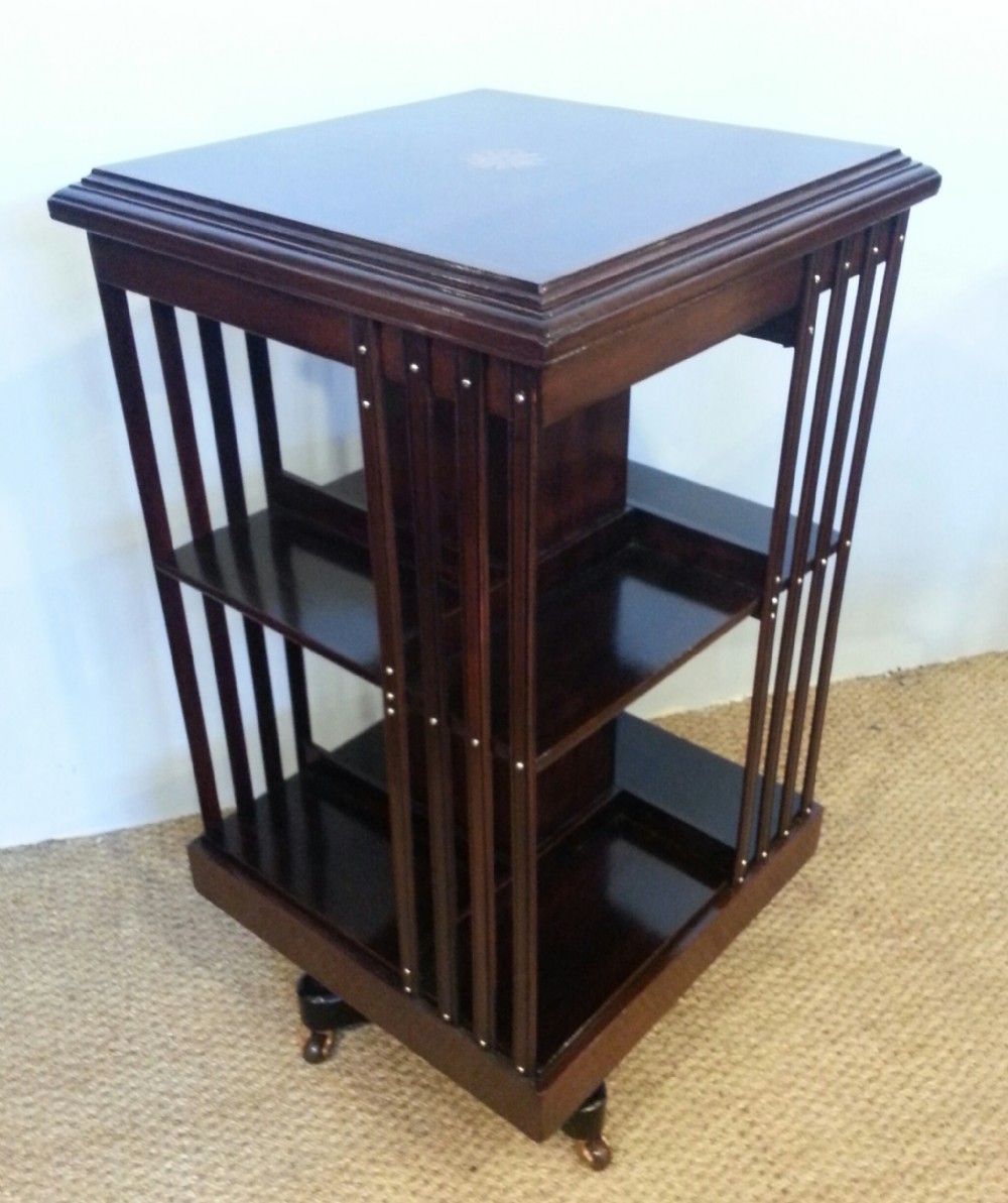 INLAID MAHOGANY REVOLVING BOOKCASE