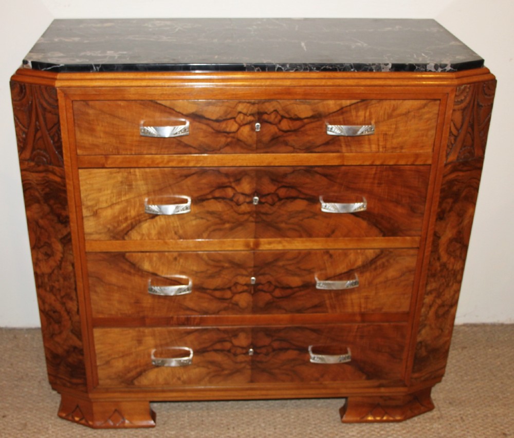 Art Deco burr walnut chest of drawers