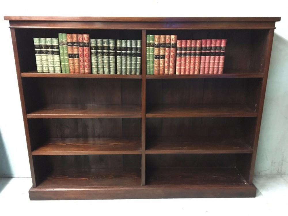MAHOGANY BOOKCASE OPEN FRONTED ENGLISH C 1900
