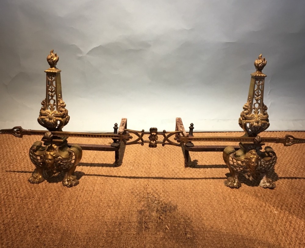 Pair of brass firedogs 