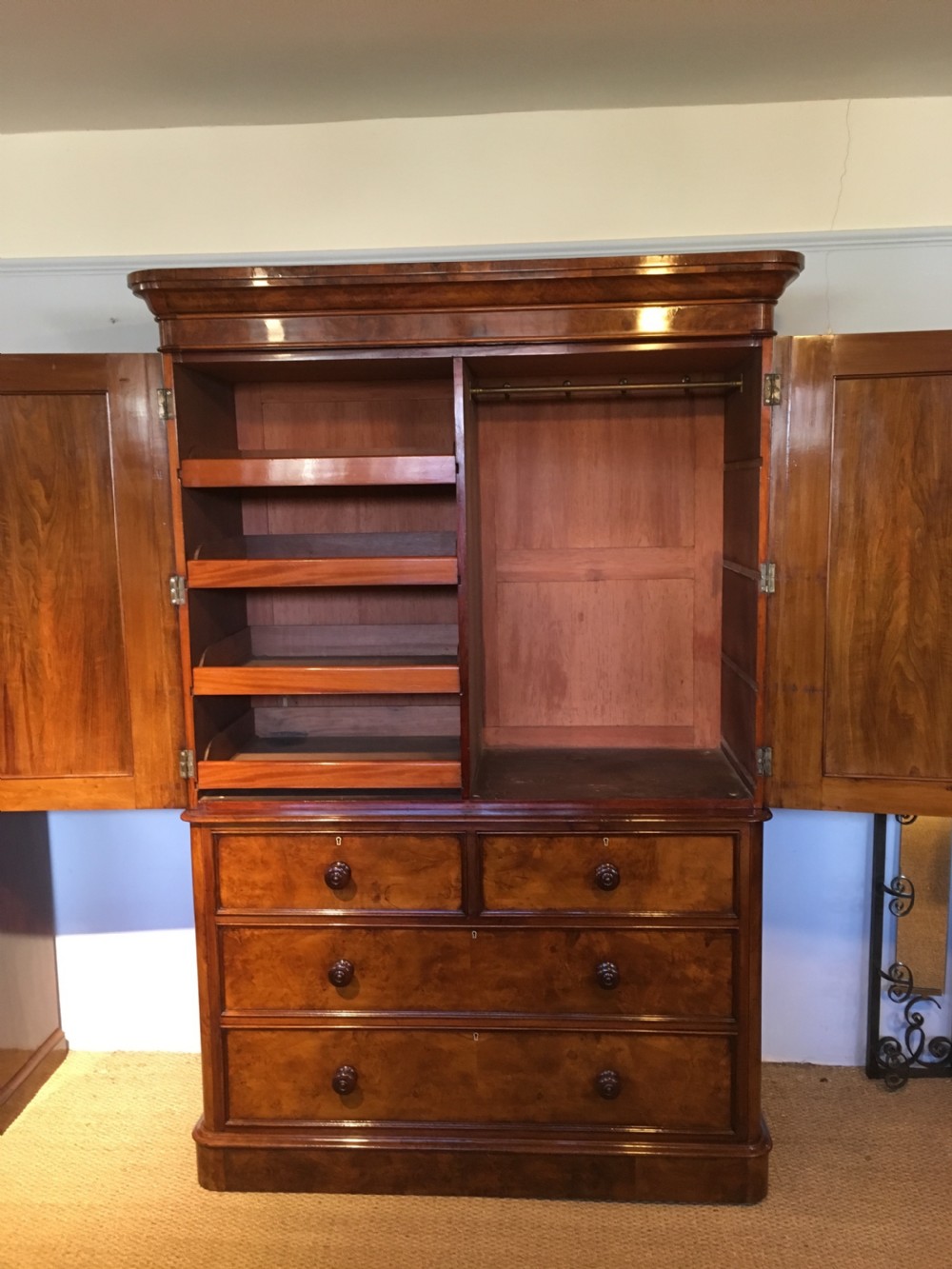 Victorian walnut linen press  View XII