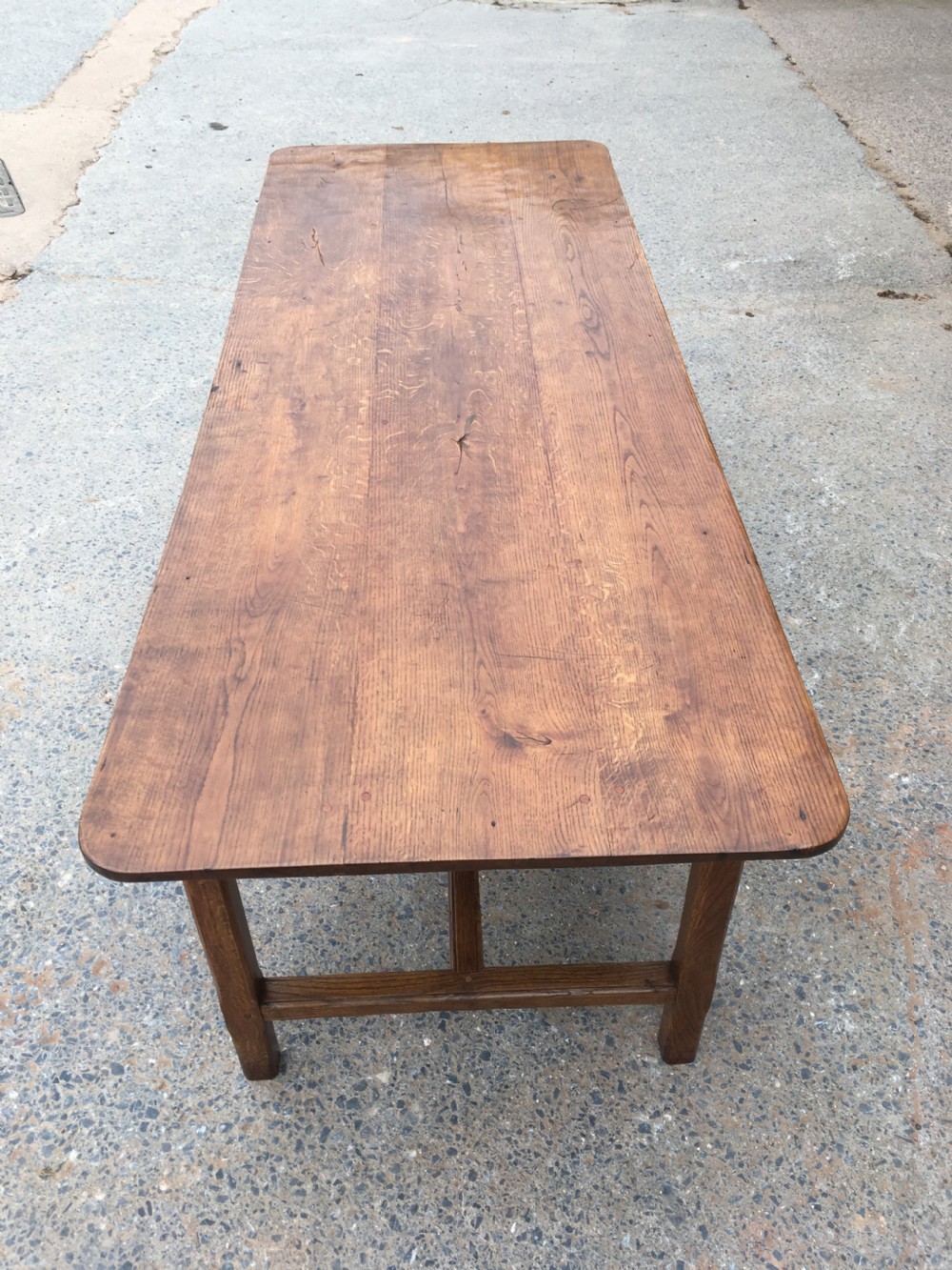 Oak farmhouse table with H stretcher   View II