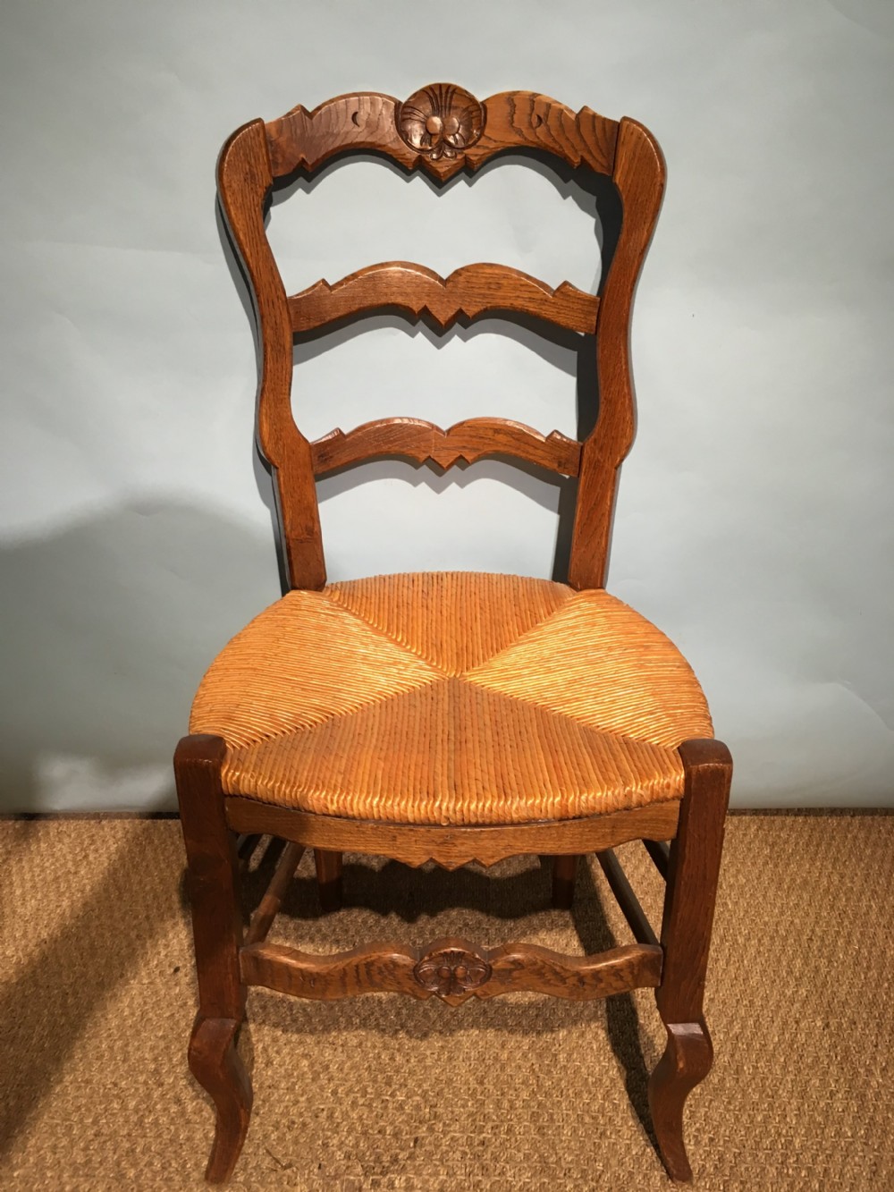 Set of 8 oak and rush seated chairs  View III