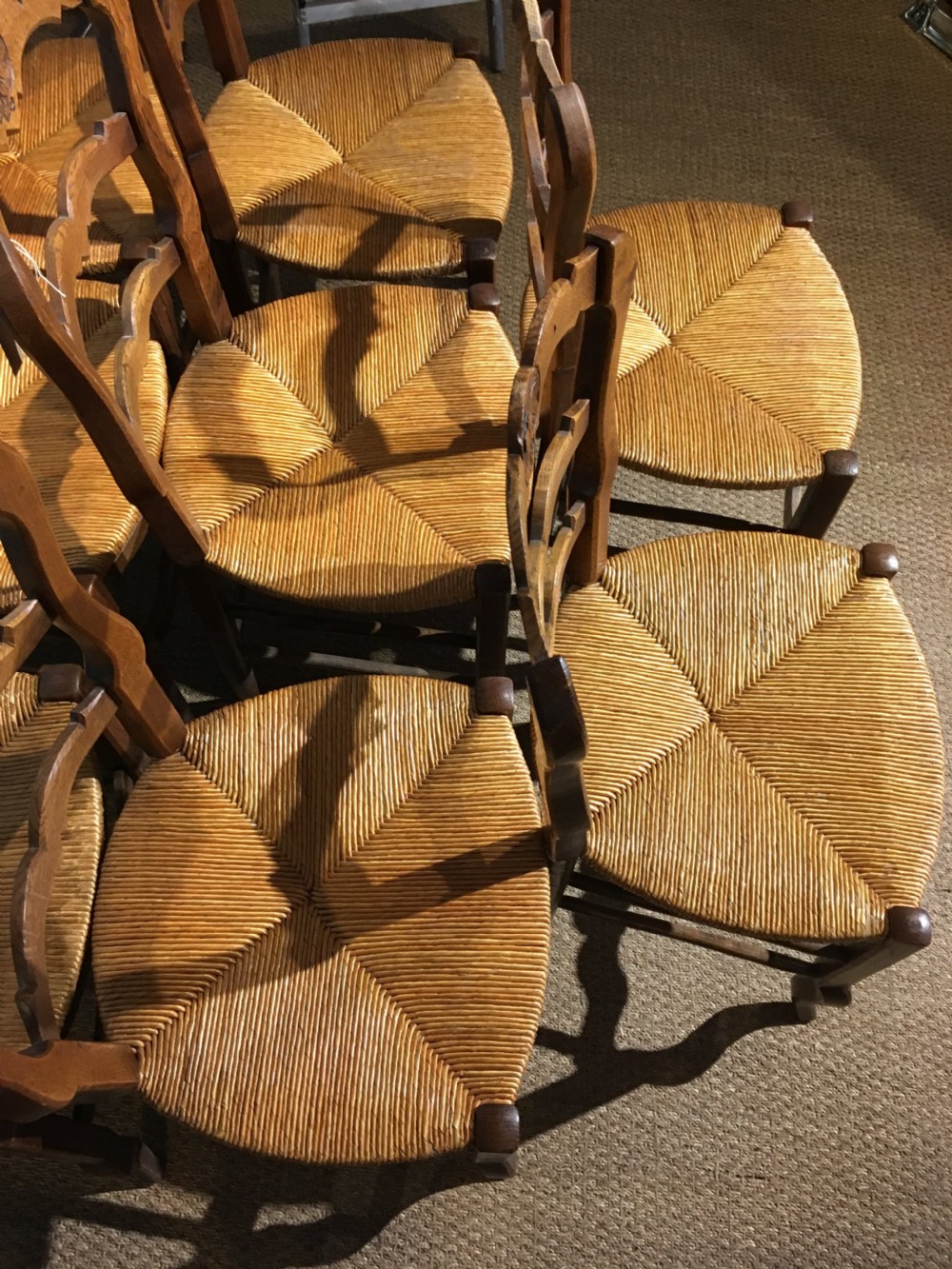 Set of 8 oak and rush seated chairs  View IV