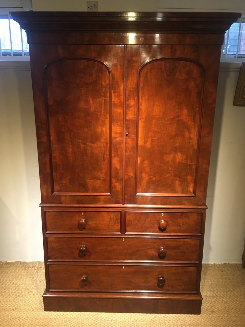 Victorian mahogany linen press  View II