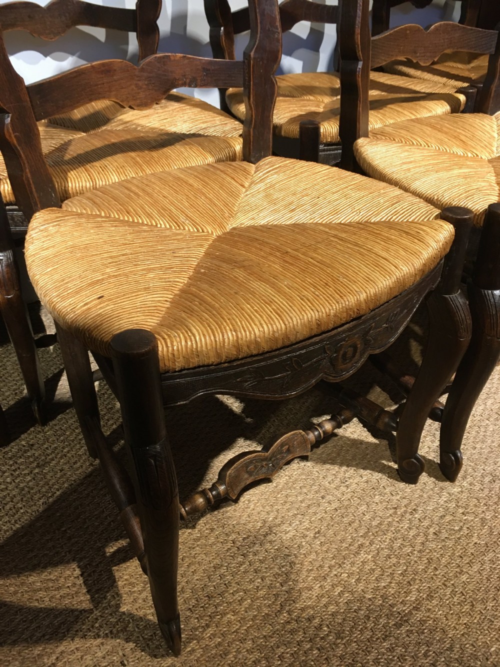 Set of 6 oak and rush seated chairs  View II
