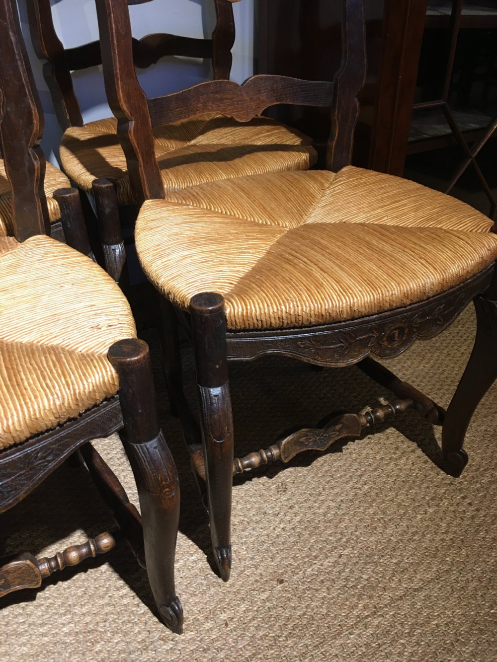 Set of 6 oak and rush seated chairs  View III