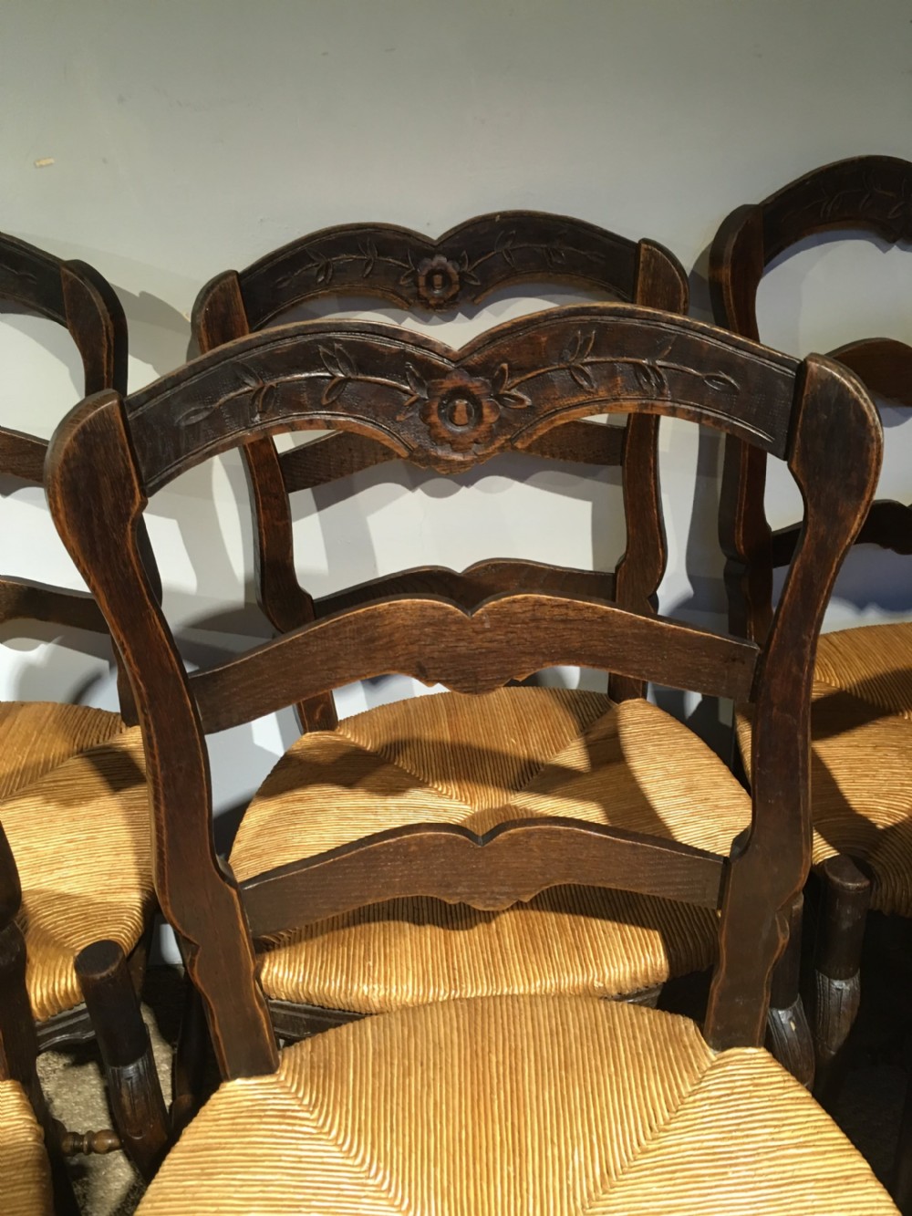 Set of 6 oak and rush seated chairs  View V