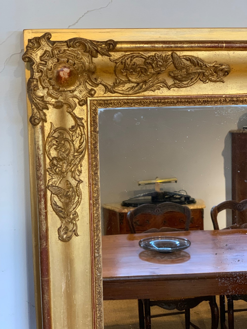 Tall narrow gilt mirror 65.5 x 34 inches  View II