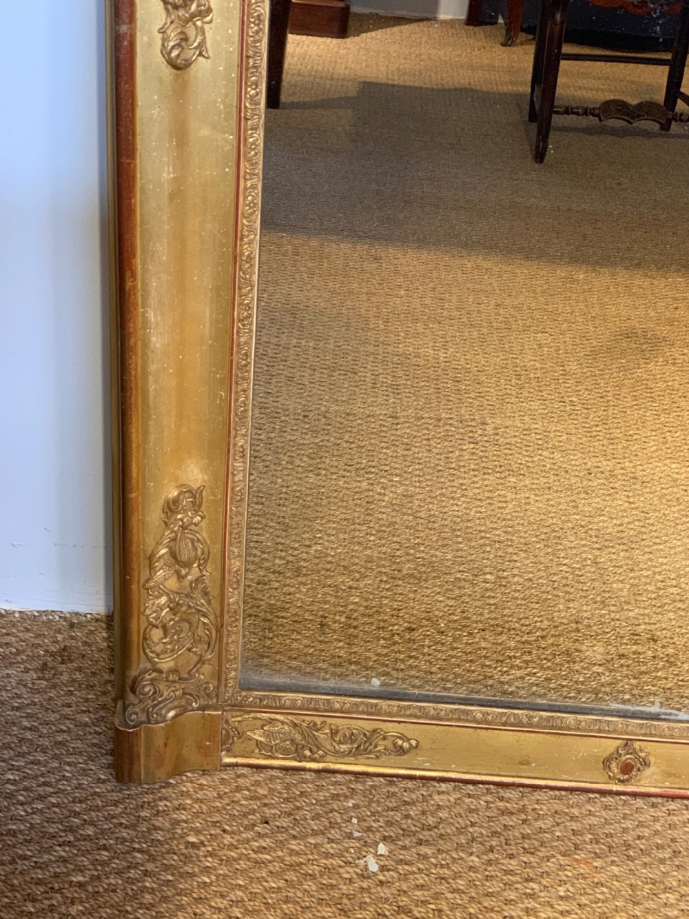 Tall narrow gilt mirror 65.5 x 34 inches  View V