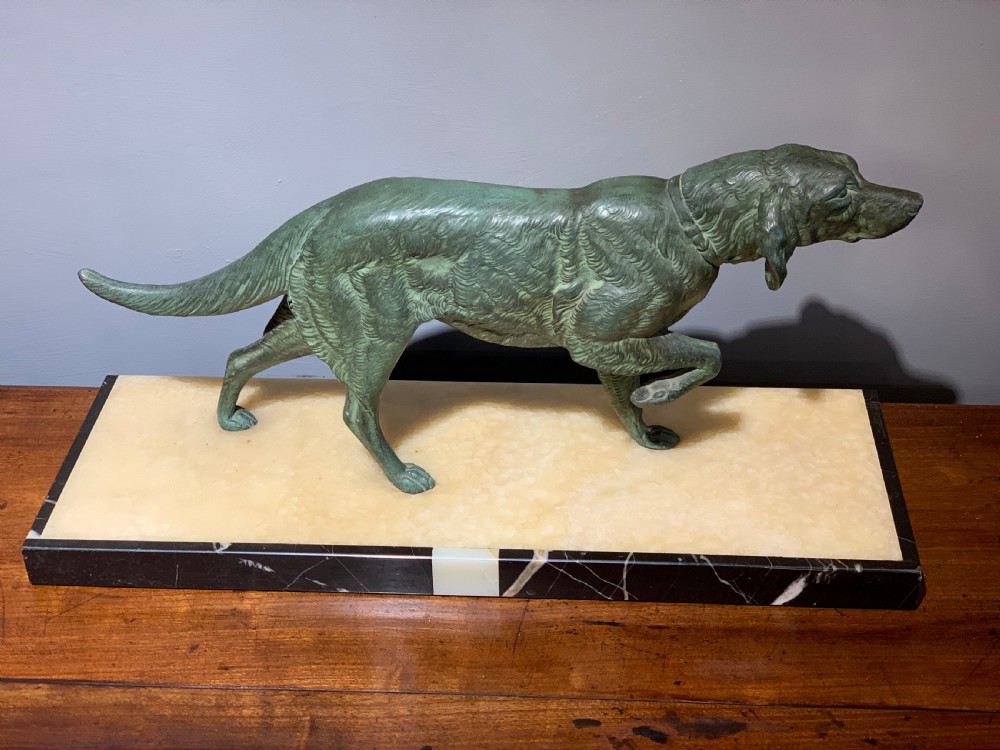 Art Deco spelter dog by M Leduoc 