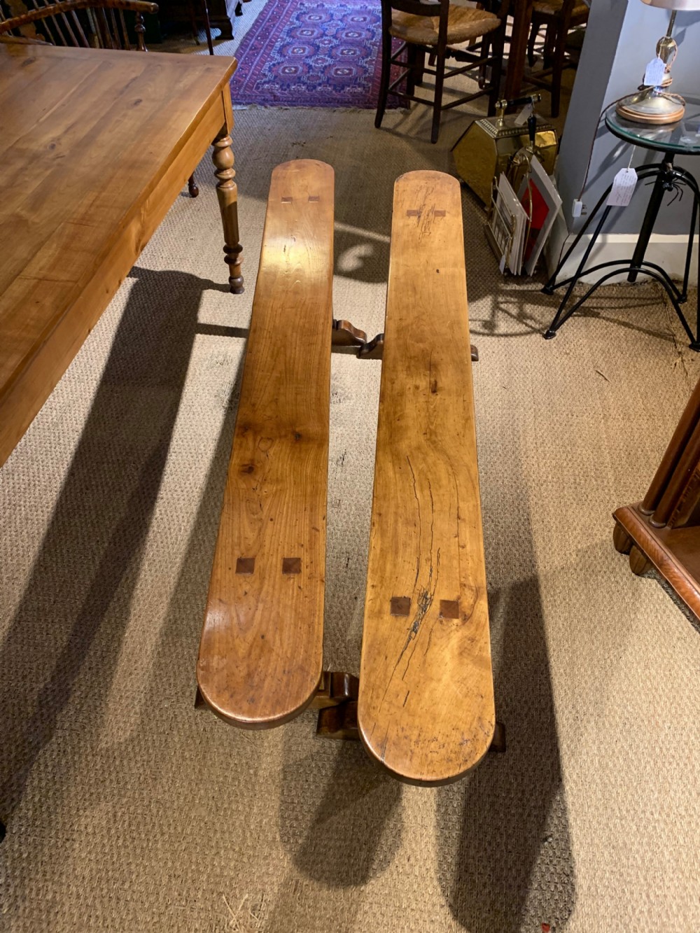 Pair of cherry wood benches 182cms 