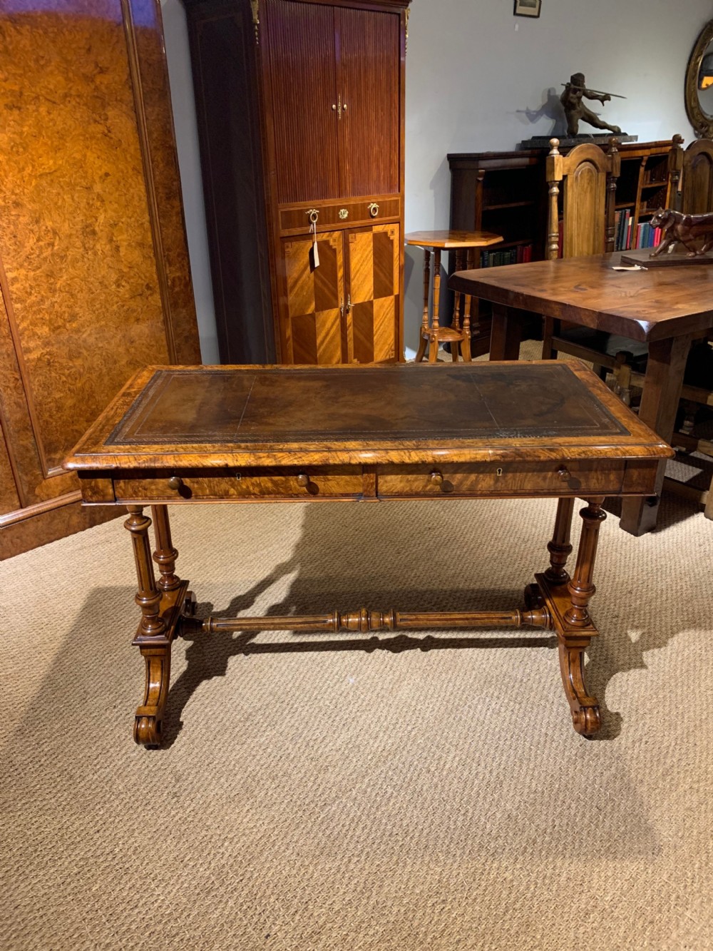 Victorian walnut 2 drawer writing table  View II