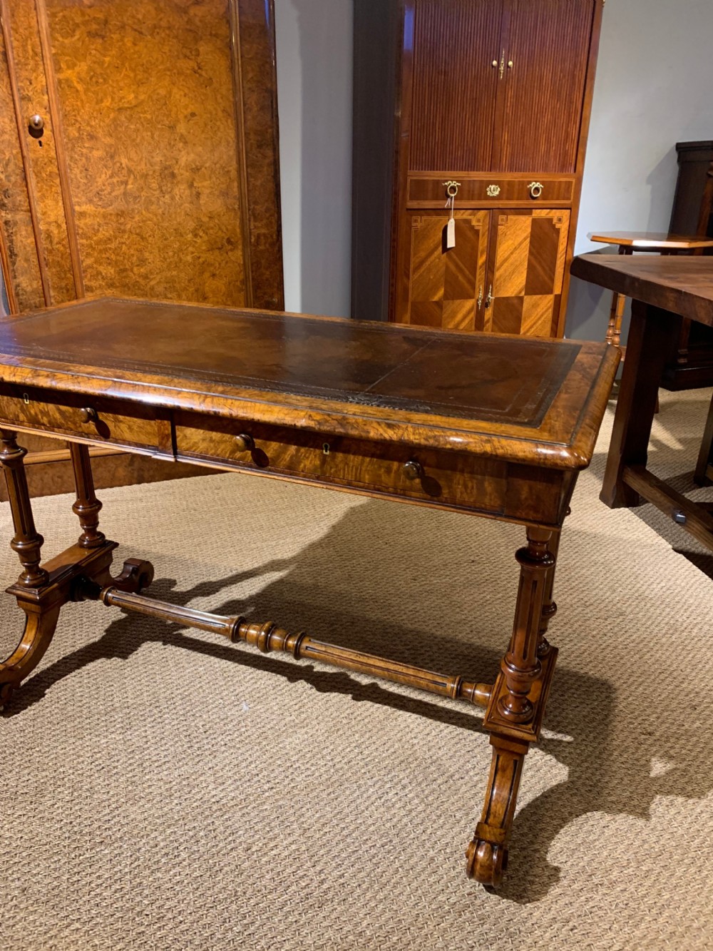 Victorian walnut 2 drawer writing table  View III