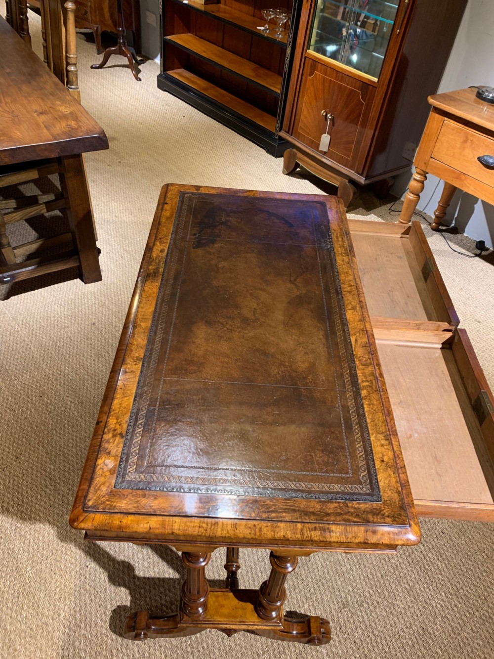 Victorian walnut 2 drawer writing table  View V